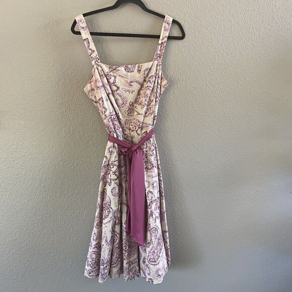 Ann Taylor Loft Dress Womens 10 Pink Pleated A-line Sleeveless Belted - Picture 4 of 10